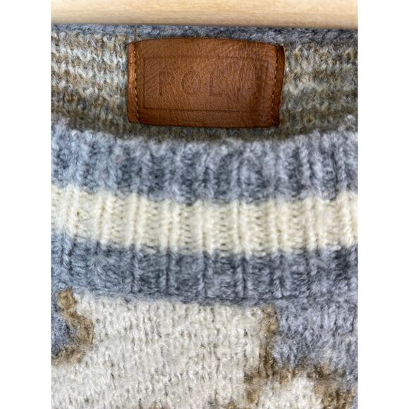 POL BST210 Size M Gray Cream Fuzzy Oversized Boho Pullover Sweater - Picture 2 of 6